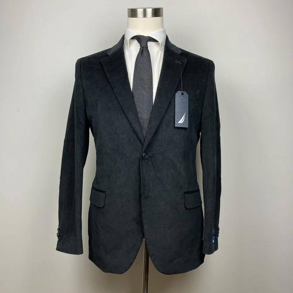 Nautica Mens Modern fit Corduroy Sport Coat Blazer 40R Black Solid